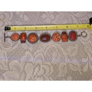 Amy Kahn Russell Vtg Red Jasper & Carnelian Cabochon Sterling Silver Bracelet